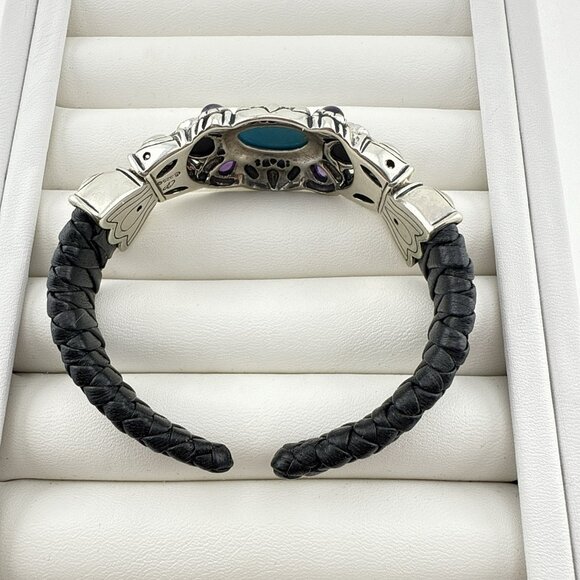 Carolyn Pollack Bracelet Cuff Turquoise Amethyst Pearl Leather Sterling Silver - Picture 6 of 15